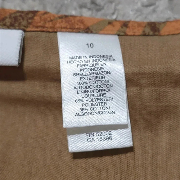 LIZ & CO Rust Brown Geometric Leaf Abstract Fall Skirt 100% Cotton, Lined, 10 - Picture 10 of 13